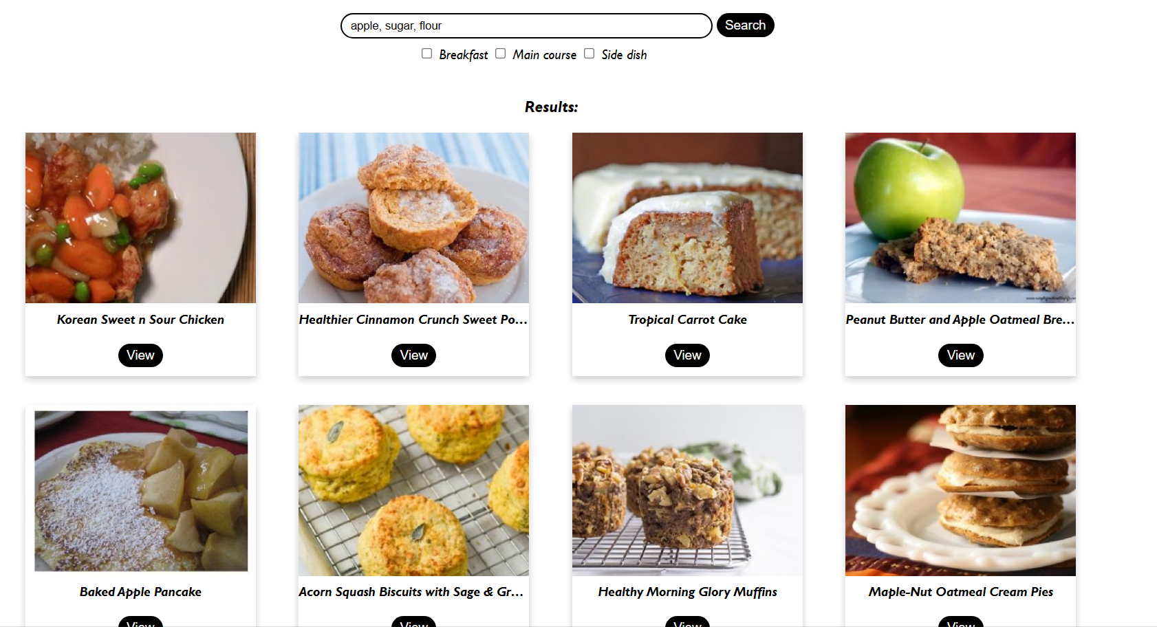 Example of search by ingredients